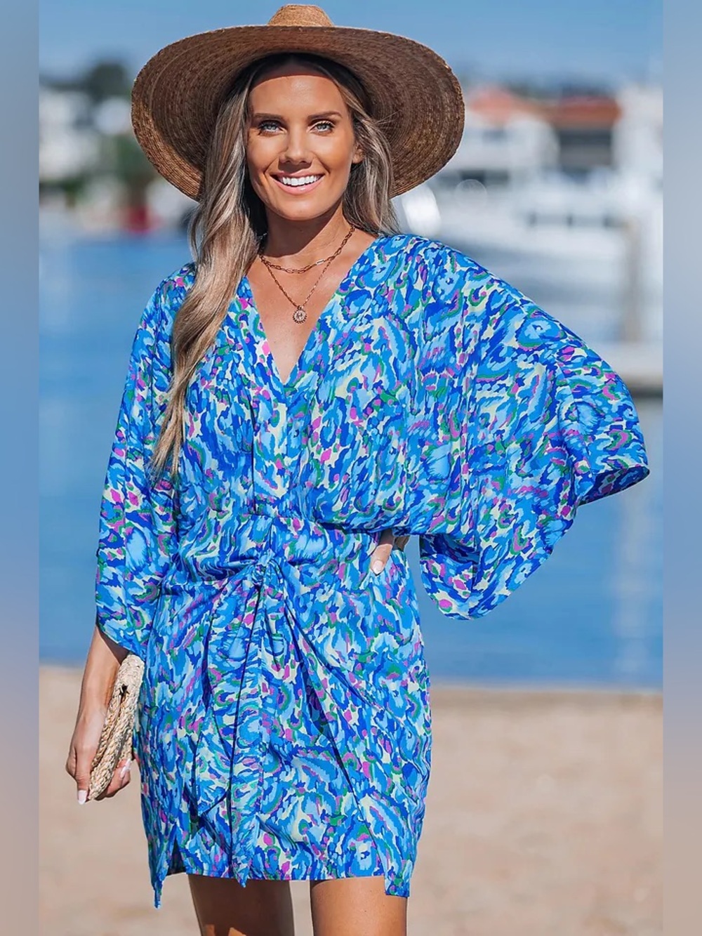 Cupshe Blue Multi-Print V-Neck Swim Coverup